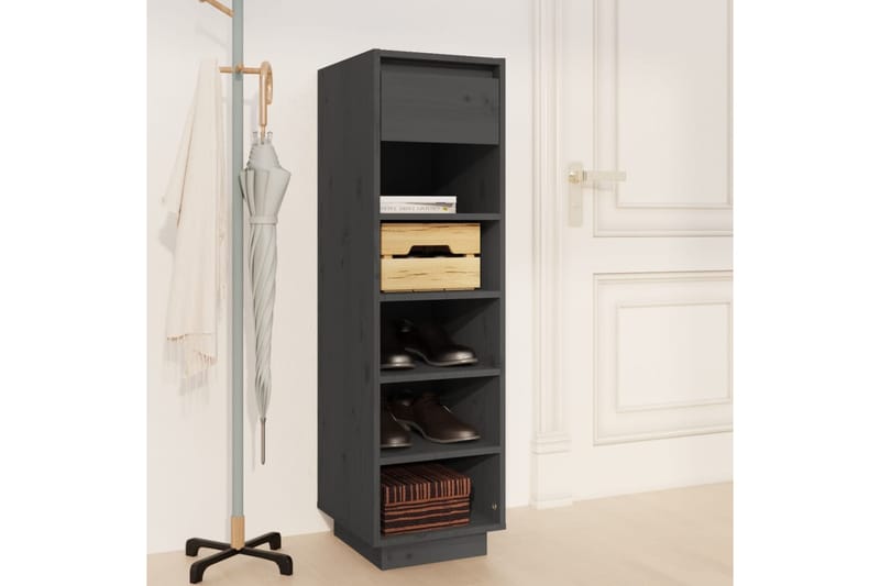 beBasic Kenkäkaappi harmaa 34x30x105 cm täysi mänty - Harmaa - Säilytys - Kenkäsäilytys