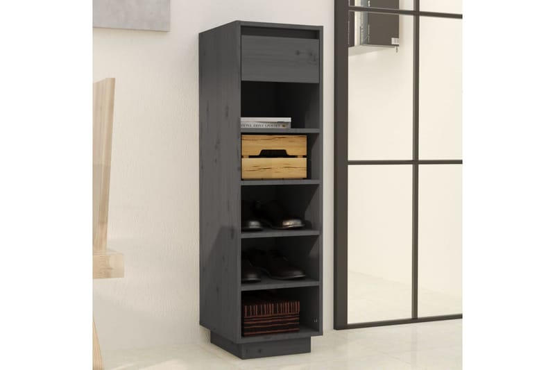 beBasic Kenkäkaappi harmaa 34x30x105 cm täysi mänty - Harmaa - Säilytys - Kenkäsäilytys