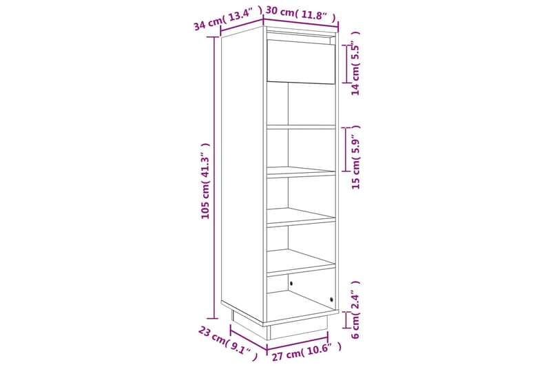 beBasic Kenkäkaappi harmaa 34x30x105 cm täysi mänty - Harmaa - Säilytys - Kenkäsäilytys