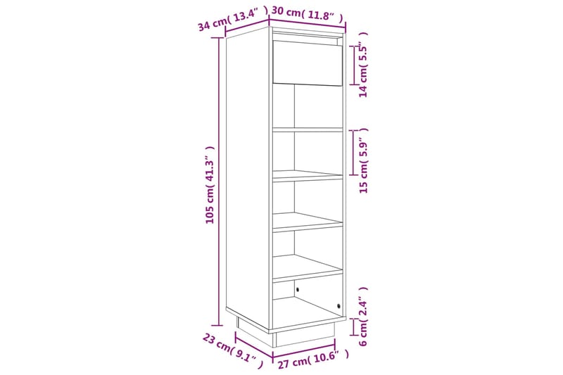 beBasic Kenkäkaappi harmaa 34x30x105 cm täysi mänty - Harmaa - Kenkäsäilytys - Eteisen säilytys - Kenkäteline & kenkähylly