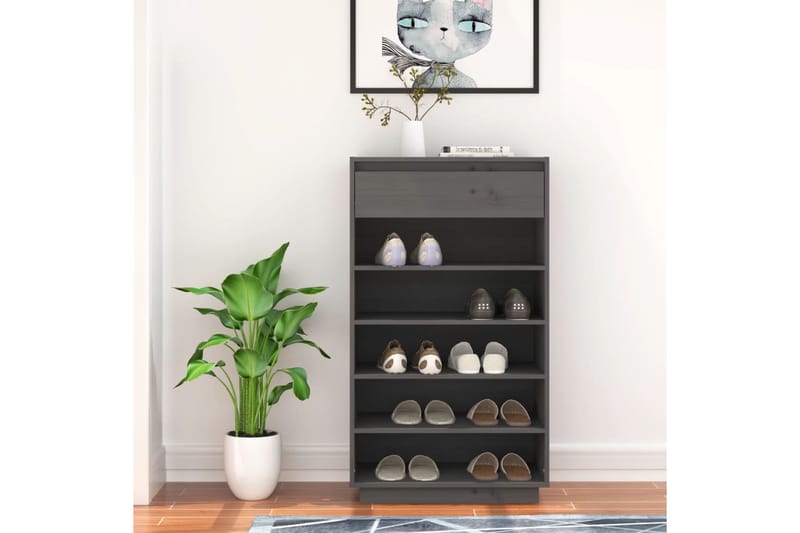 beBasic Kenkäkaappi harmaa 60x34x105 cm täysi mänty - Harmaa - Säilytys - Kenkäsäilytys