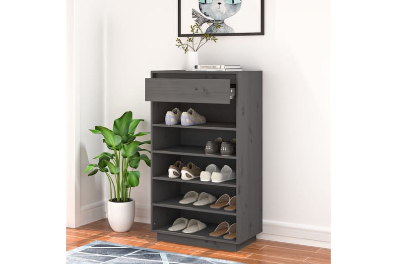 beBasic Kenkäkaappi harmaa 60x34x105 cm täysi mänty - Harmaa - Säilytys - Kenkäsäilytys