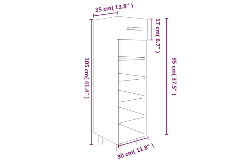 beBasic Kenkäkaappi harmaa Sonoma 30x35x105 cm tekninen puu - Harmaa - Säilytys - Kenkäsäilytys
