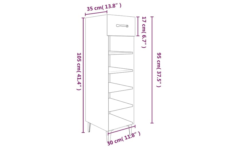beBasic Kenkäkaappi harmaa Sonoma 30x35x105 cm tekninen puu - Harmaa - Säilytys - Kenkäsäilytys