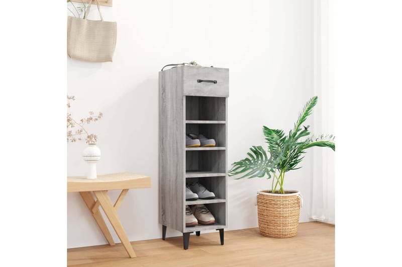 beBasic Kenkäkaappi harmaa Sonoma 30x35x105 cm tekninen puu - Harmaa - Säilytys - Kenkäsäilytys