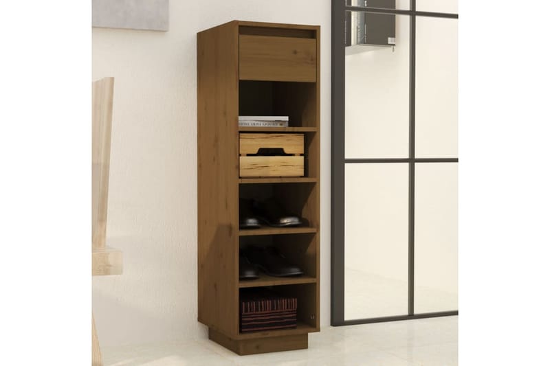 beBasic Kenkäkaappi hunajanruskea 34x30x105 cm täysi mänty - Ruskea - Säilytys - Kenkäsäilytys