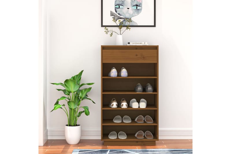 beBasic Kenkäkaappi hunajanruskea 60x34x105 cm täysi mänty - Ruskea - Säilytys - Kenkäsäilytys