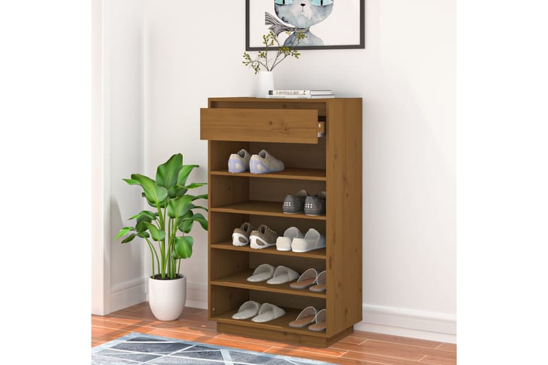 beBasic Kenkäkaappi hunajanruskea 60x34x105 cm täysi mänty - Ruskea - Säilytys - Kenkäsäilytys