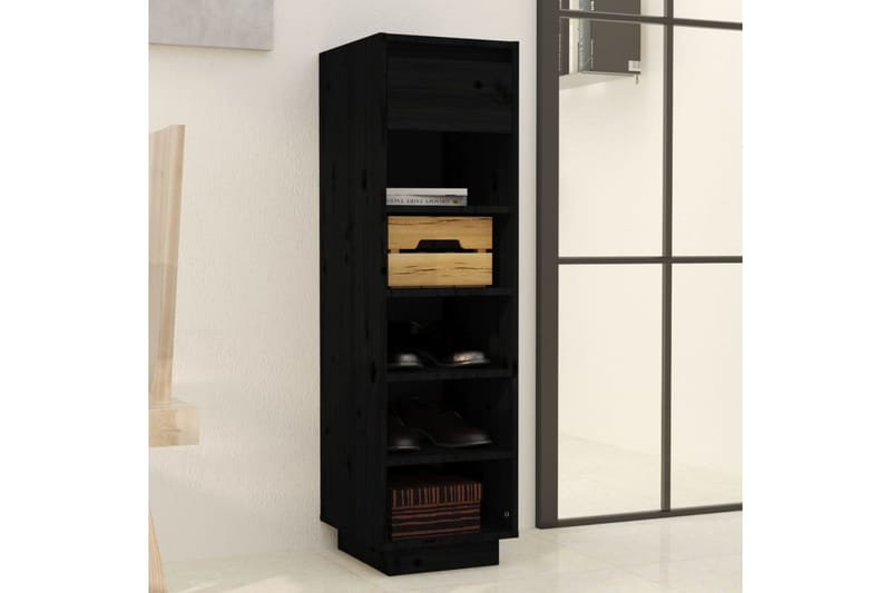 beBasic Kenkäkaappi musta 34x30x105 cm täysi mänty - Musta - Säilytys - Kenkäsäilytys