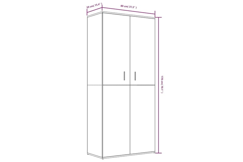 beBasic Kenkäkaappi savutammi 80x39x178 cm tekninen puu - Ruskea - Kenkäsäilytys - Eteisen säilytys - Kenkäteline & kenkähylly