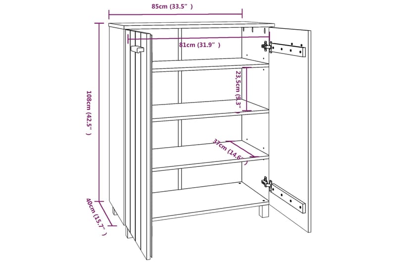 beBasic Kenkäkaappi vaaleanharmaa 85x40x108 cm täysi mänty - Harmaa - Säilytys - Kenkäsäilytys