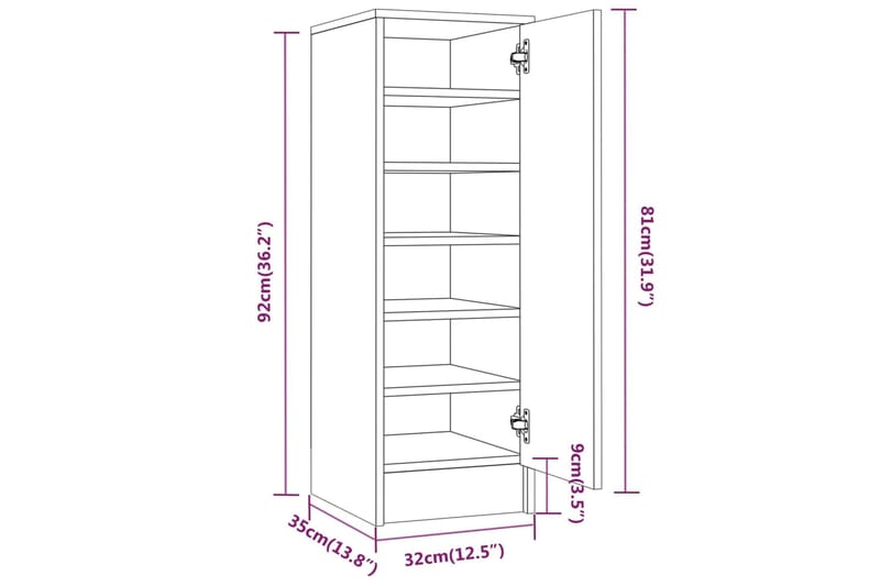 beBasic Kenkäteline harmaa Sonoma 32x35x92 cm tekninen puu - Harmaa - Säilytys - Kenkäsäilytys