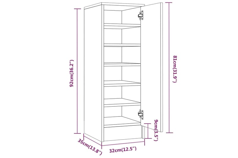 beBasic Kenkäteline harmaa Sonoma 32x35x92 cm tekninen puu - Harmaa - Kenkäsäilytys - Eteisen säilytys - Kenkäteline & kenkähylly