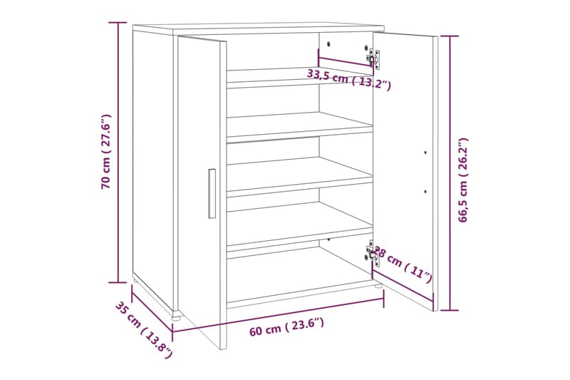 beBasic Kenkäteline harmaa Sonoma 60x35x70 cm tekninen puu - Harmaa - Säilytys - Kenkäsäilytys