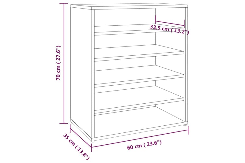 beBasic Kenkäteline harmaa Sonoma 60x35x70 cm tekninen puu - Harmaa - Säilytys - Kenkäsäilytys