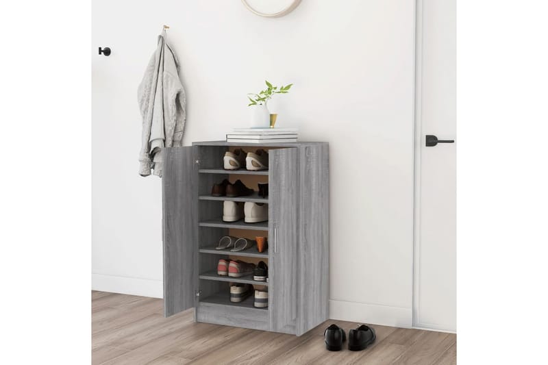 beBasic Kenkäteline harmaa Sonoma 60x35x92 cm tekninen puu - Harmaa - Säilytys - Kenkäsäilytys