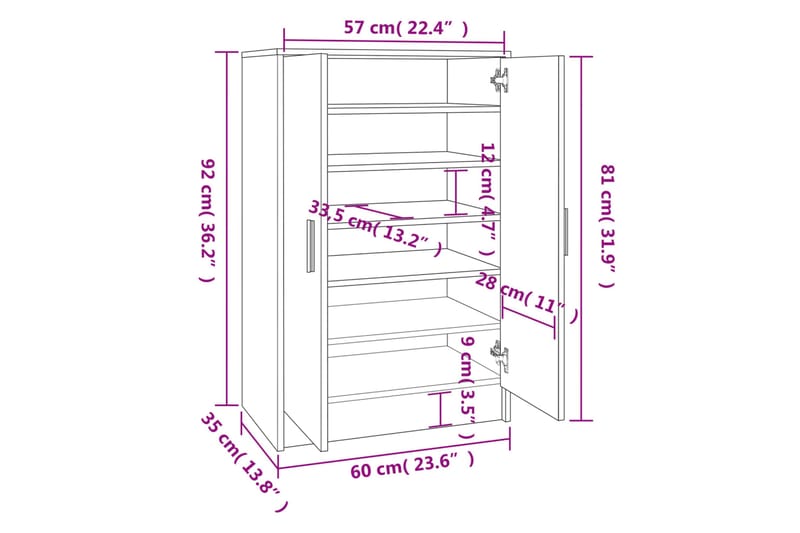 beBasic Kenkäteline harmaa Sonoma 60x35x92 cm tekninen puu - Harmaa - Kenkäsäilytys - Eteisen säilytys - Kenkäteline & kenkähylly