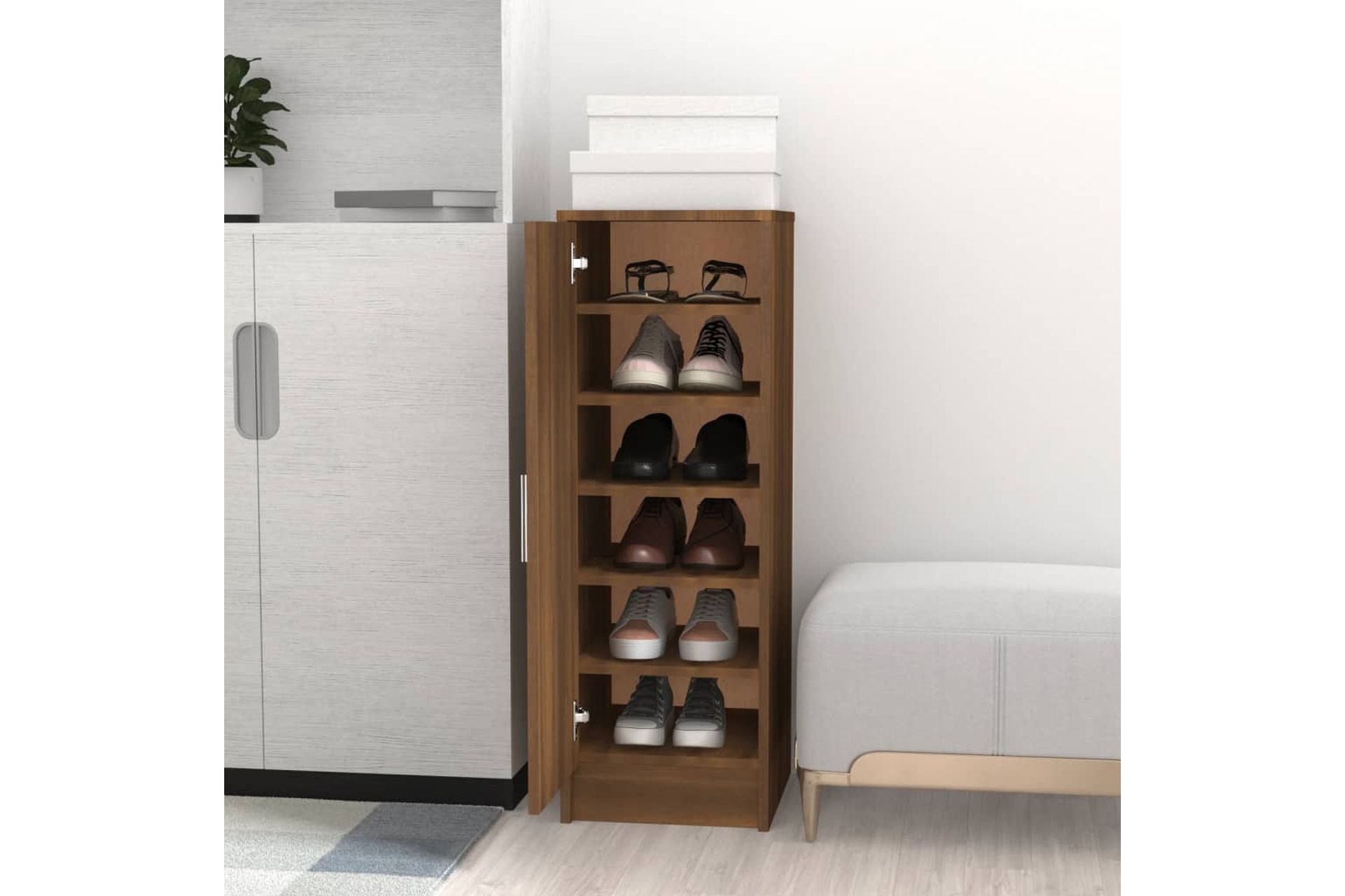 beBasic Kenkäteline ruskea tammi 32x35x92 cm tekninen puu - Ruskea - Säilytys - Kenkäsäilytys