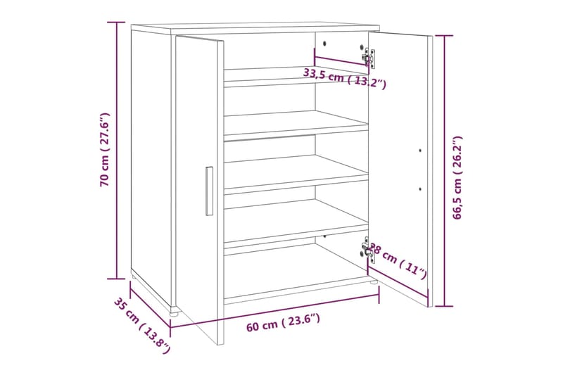 beBasic Kenkäteline ruskea tammi 60x35x70 cm tekninen puu - Ruskea - Säilytys - Kenkäsäilytys