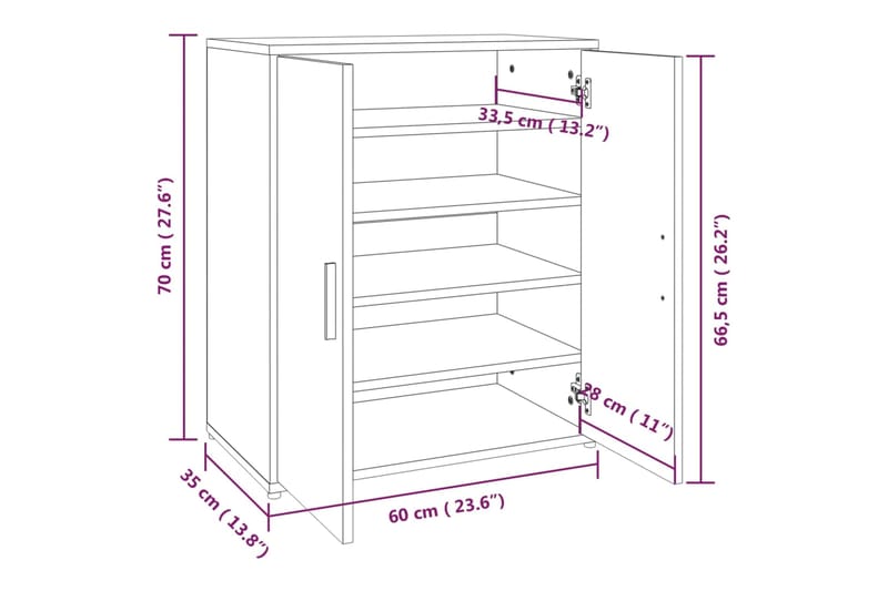 beBasic Kenkäteline ruskea tammi 60x35x70 cm tekninen puu - Ruskea - Kenkäsäilytys - Eteisen säilytys - Kenkäteline & kenkähylly