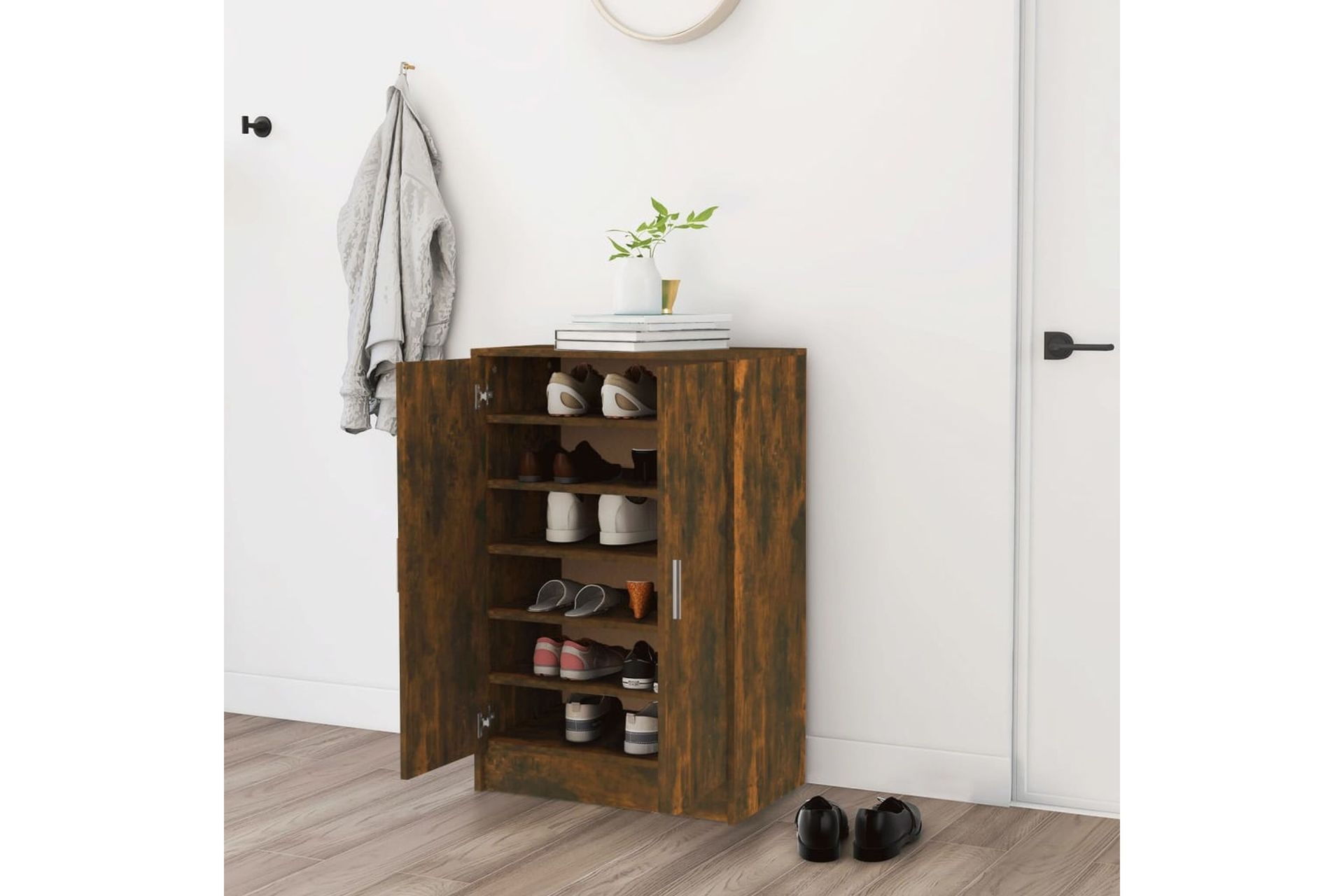 beBasic Kenkäteline savutammi 60x35x92 cm tekninen puu - Ruskea - Säilytys - Kenkäsäilytys