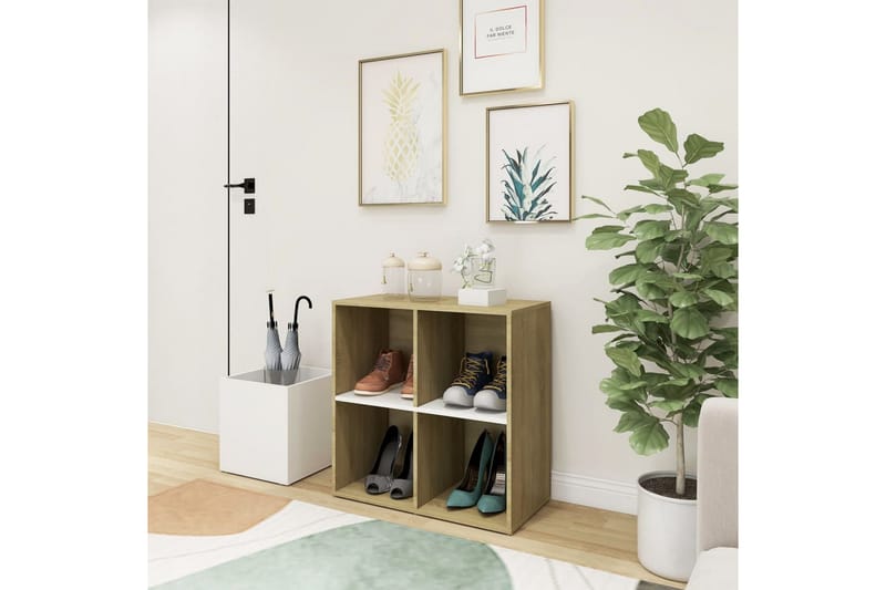 Eteisen kenkäkaappi valk./Sonoma-tammi 105x35,5x70 cm - Beige - Säilytys - Kenkäsäilytys