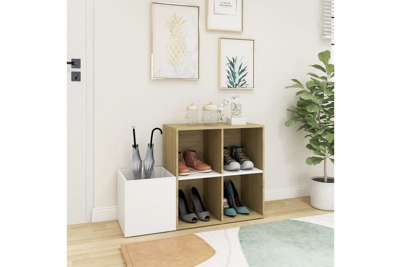 Eteisen kenkäkaappi valk./Sonoma-tammi 105x35,5x70 cm - Beige - Säilytys - Kenkäsäilytys