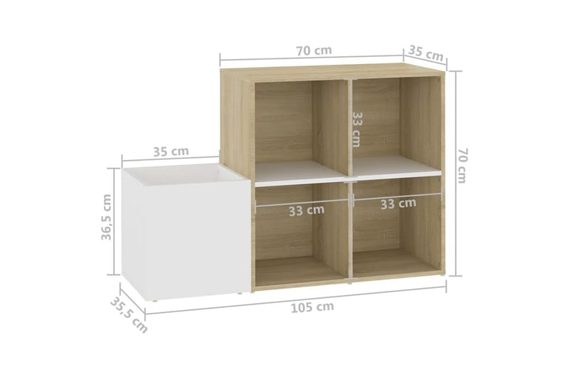 Eteisen kenkäkaappi valk./Sonoma-tammi 105x35,5x70 cm - Beige - Säilytys - Kenkäsäilytys