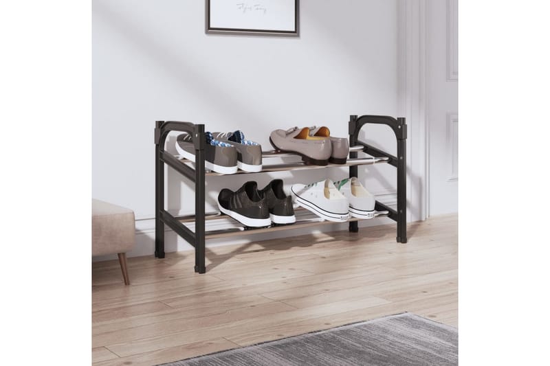 Jatkettava kenkäteline kahdella hyllyllä 119x24x37 cm - Musta - Säilytys - Kenkäsäilytys - Kenkäteline & kenkähylly