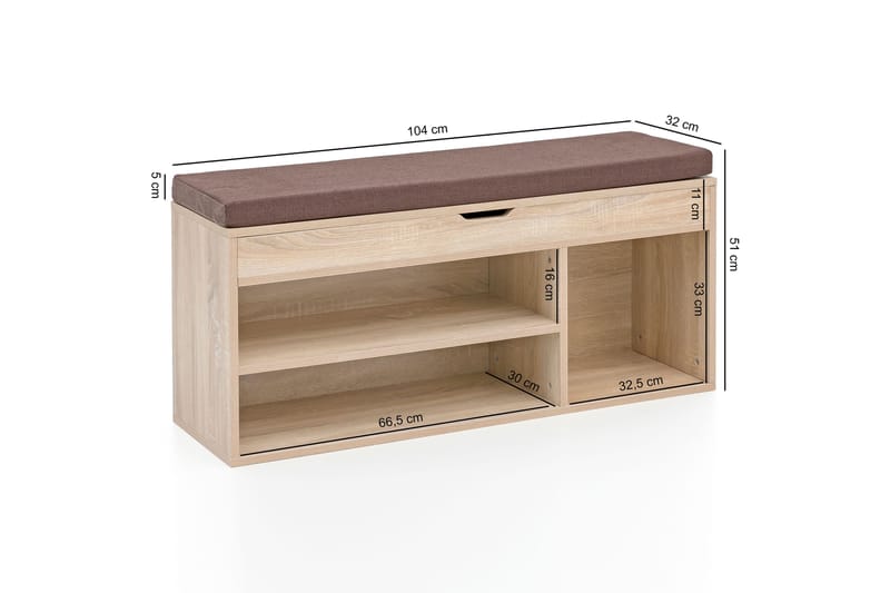 Kenkähylly Lisetta 104x32 cm - Puu/Luonnonväri - Säilytys - Kenkäsäilytys - Kenkäteline & kenkähylly