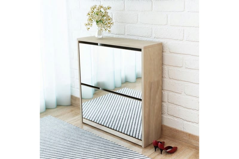 Kenkäkaappi 2 kerrosta ja peilit Tammi 63x17x67 cm - Ruskea - Säilytys - Kenkäsäilytys