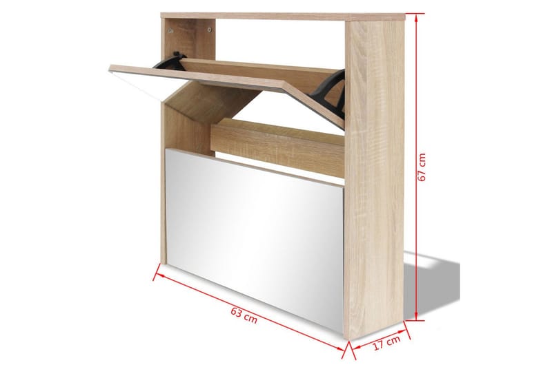 Kenkäkaappi 2 kerrosta ja peilit Tammi 63x17x67 cm - Ruskea - Säilytys - Kenkäsäilytys