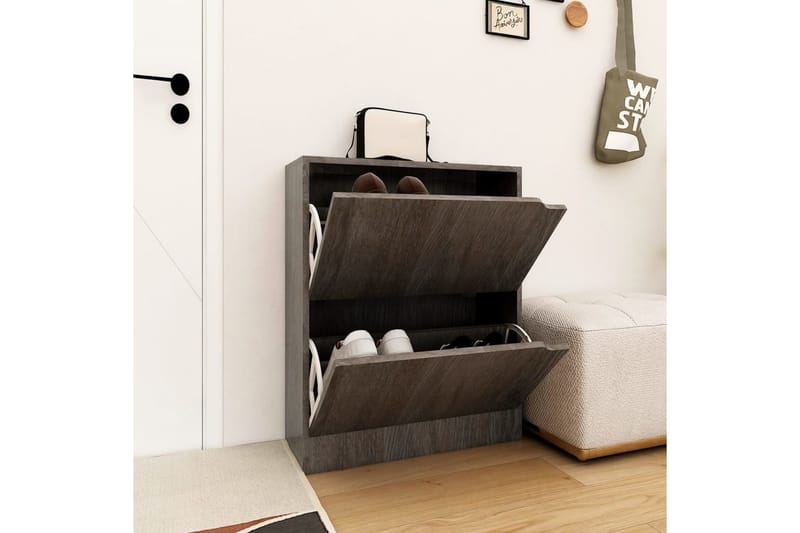 Kenkäkaappi 2 ovella harmaa Sonoma-tammi 59x24x74 cm - Harmaa - Säilytys - Kenkäsäilytys