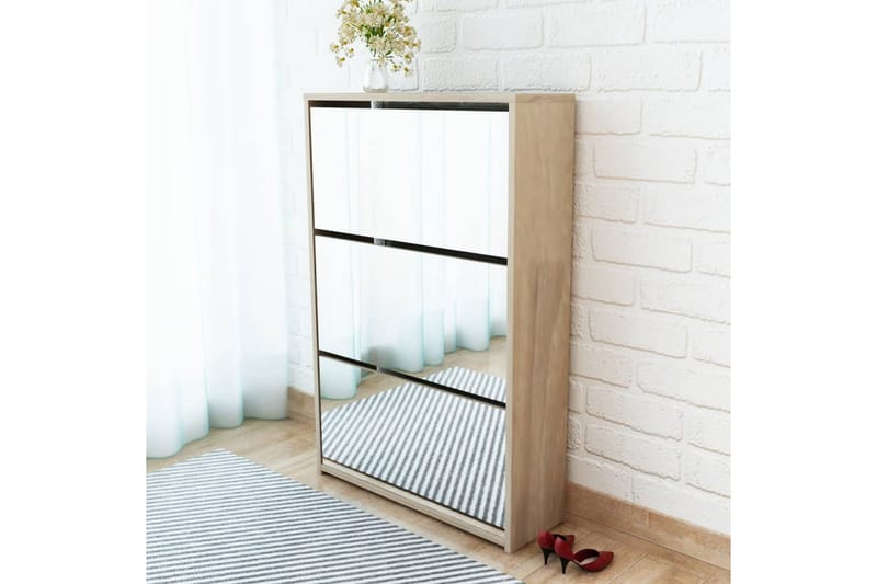 Kenkäkaappi 3 kerrosta ja peilit Tammi 63x17x102.5 cm - Ruskea - Säilytys - Kenkäsäilytys