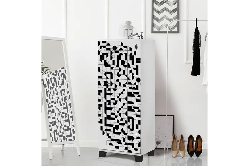 Kenkäkaappi 38x50 cm - Valkoinen/musta - Säilytys - Kenkäsäilytys