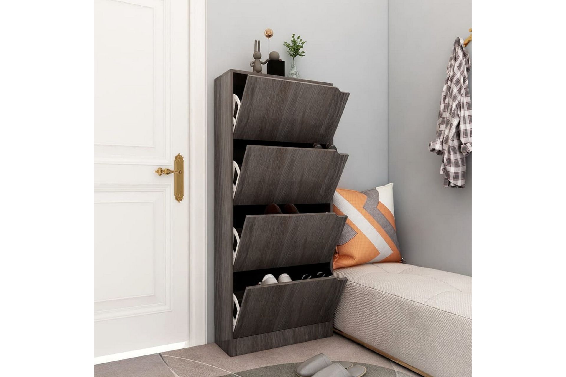 Kenkäkaappi 4 ovella harmaa Sonoma-tammi 59x24x136 cm - Harmaa - Säilytys - Kenkäsäilytys