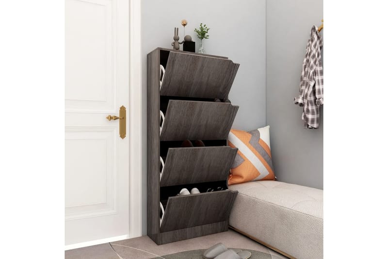 Kenkäkaappi 4 ovella harmaa Sonoma-tammi 59x24x136 cm - Harmaa - Säilytys - Kenkäsäilytys