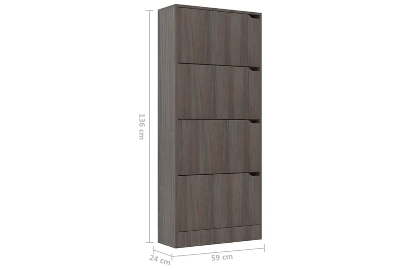 Kenkäkaappi 4 ovella harmaa Sonoma-tammi 59x24x136 cm - Harmaa - Säilytys - Kenkäsäilytys