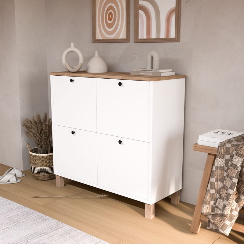 Kenkäkaappi Hanah Home Nord (90 x 85,2 x 35 cm) White Oak - Valkoinen tammi - Säilytys - Kenkäsäilytys - Kenkäkaappi