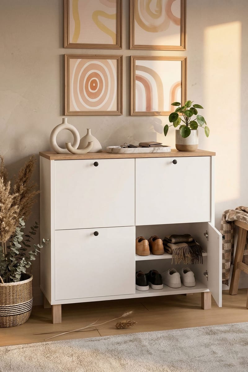 Kenkäkaappi Hanah Home Nord (90 x 85,2 x 35 cm) White Oak - Valkoinen tammi - Säilytys - Kenkäsäilytys - Kenkäkaappi