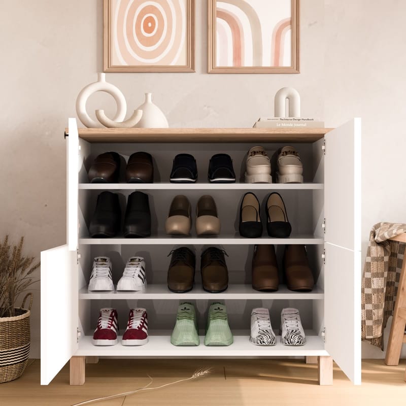 Kenkäkaappi Hanah Home Nord (90 x 85,2 x 35 cm) White Oak - Valkoinen tammi - Säilytys - Kenkäsäilytys - Kenkäkaappi
