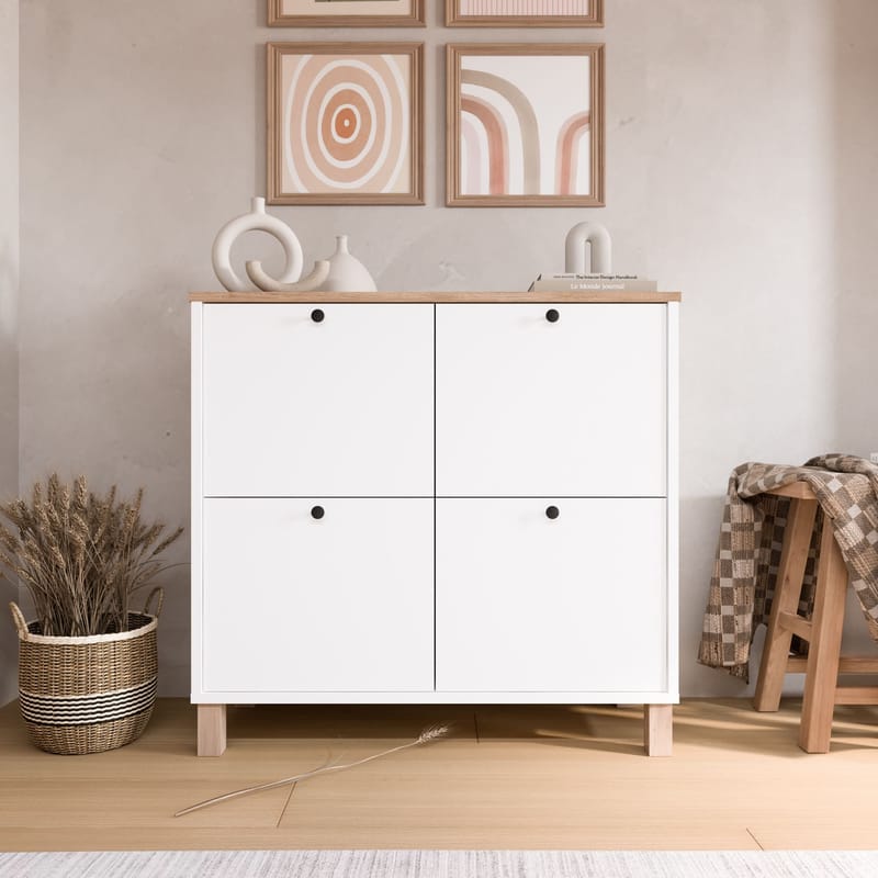 Kenkäkaappi Hanah Home Nord (90 x 85,2 x 35 cm) White Oak - Valkoinen tammi - Säilytys - Kenkäsäilytys - Kenkäkaappi
