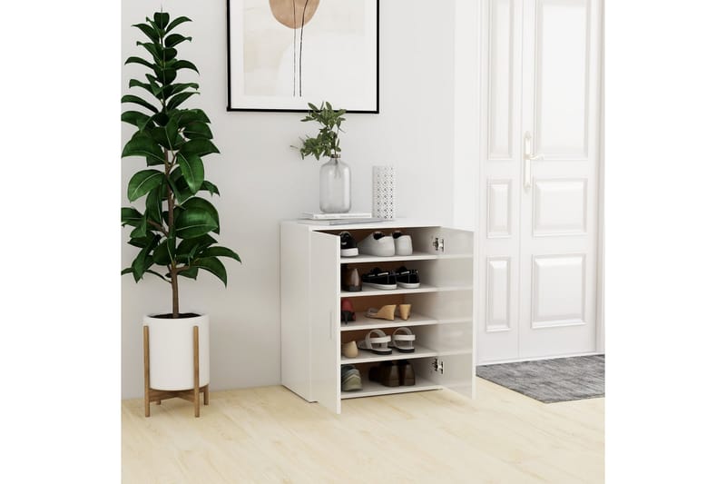 Kenkäkaappi korkeakiilto valkoinen 60x35x70 cm lastulevy - Valkoinen - Säilytys - Kenkäsäilytys
