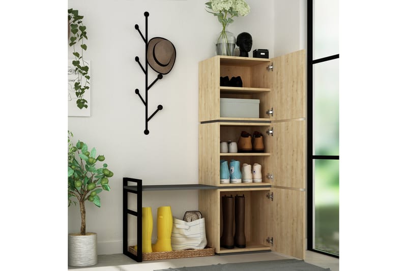 Kenkäkaappi Lindome 109 cm - Ruskea/Harmaa - Säilytys - Kenkäsäilytys