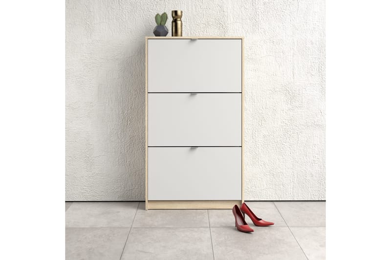 Kenkäkaappi Malwine 3 Lokeroa - Puu/Luonnonväri/Valkoinen - Säilytys - Kenkäsäilytys