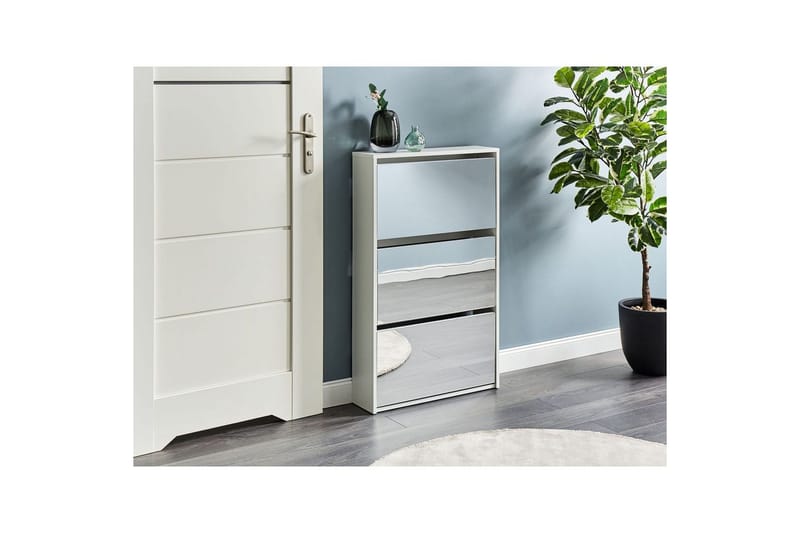 Kenkäkaappi Midfield Valkoinen, hopea, 63x17x103 cm - Valkoinen, hopea, 63x17x103 cm - Säilytys - Kenkäsäilytys