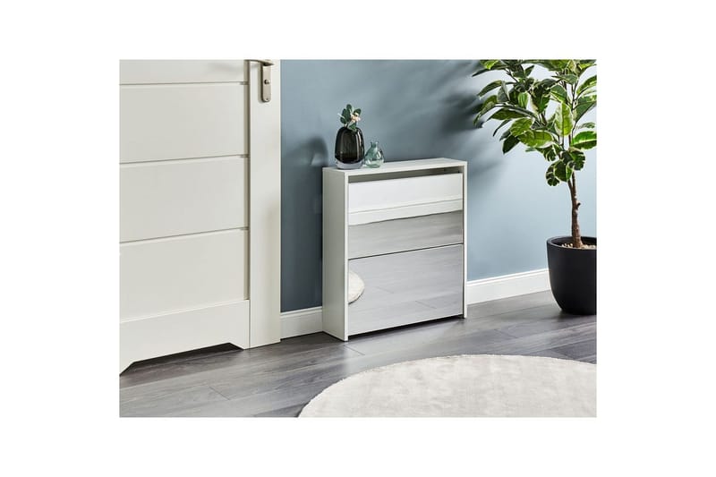 Kenkäkaappi Midfield Valkoinen, hopea, 63x17x67 cm - Valkoinen, hopea, 63x17x67 cm - Säilytys - Kenkäsäilytys