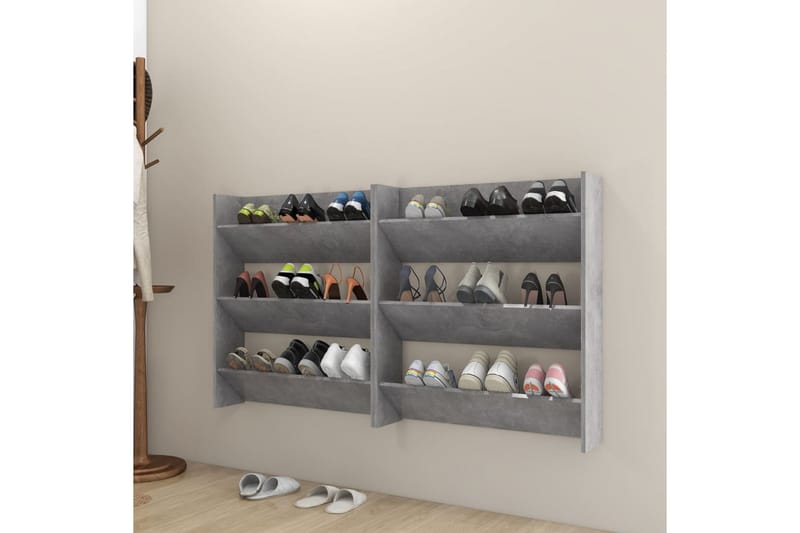 Seinäkenkäkaapit 2 kpl betoninharmaa 80x18x90 cm lastulevy - Säilytys - Kenkäsäilytys - Kenkäkaappi