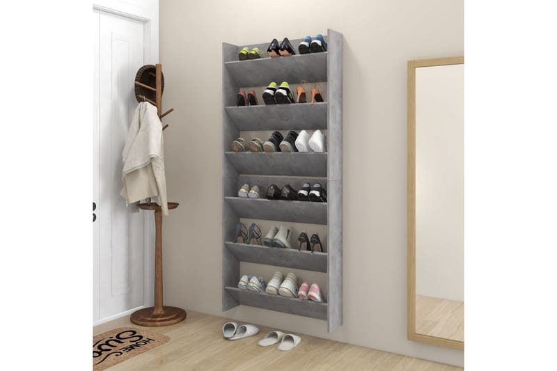 Seinäkenkäkaapit 2 kpl betoninharmaa 80x18x90 cm lastulevy - Säilytys - Kenkäsäilytys - Kenkäkaappi