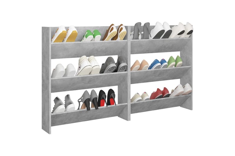 Seinäkenkäkaapit 2 kpl betoninharmaa 80x18x90 cm lastulevy - Säilytys - Kenkäsäilytys - Kenkäkaappi